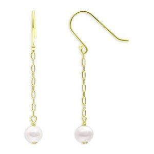New AQUA Freshwater Pearl & Paperclip Chain Linear Drop Earrings